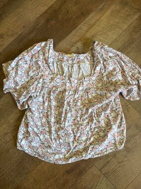 URBAN Romantics White Floral Square-Neck Puff Sleeve Blouse